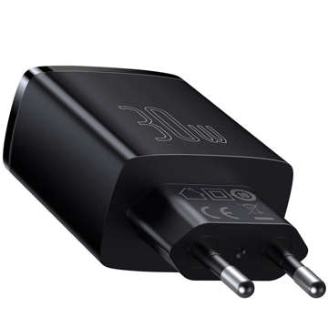 Baseus Kompaktes Schnellladegerät 2xUSB USB-C PD QC 3.0 3A 30W Schwarz