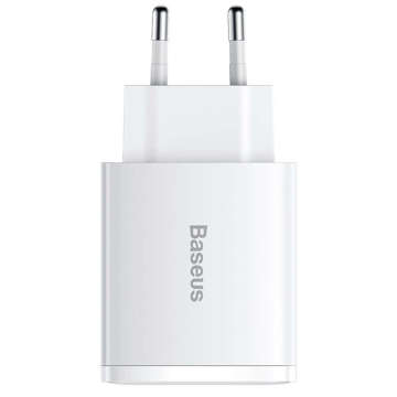 Baseus Kompaktes Schnellladegerät 2xUSB USB-C PD QC 3.0 3A 30W Weiß