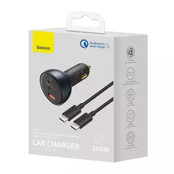 Baseus Qualcomm Autoladegerät, USB, 2x USB-C, 160W (grau)