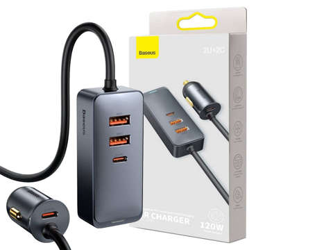 Baseus Share Autoladegerät mit 2x USB-Verlängerung, 2x USB-C 120W Grau