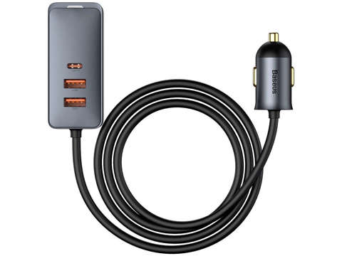 Baseus Share Autoladegerät mit 2x USB-Verlängerung, 2x USB-C 120W Grau