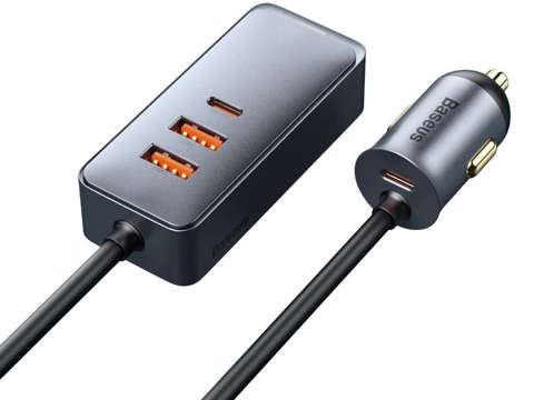 Baseus Share Autoladegerät mit 2x USB-Verlängerung, 2x USB-C 120W Grau