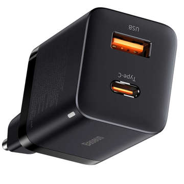 Baseus Super Si Pro Schnellladegerät USB USB-C QC 3.0 PD 30W Schwarzes Wandladegerät