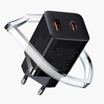 Baseus Super Si Pro Schnellladegerät USB USB-C QC 3.0 PD 30W Schwarzes Wandladegerät