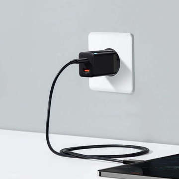 Baseus Super Si Pro Schnellladegerät USB USB-C QC 3.0 PD 30W Schwarzes Wandladegerät