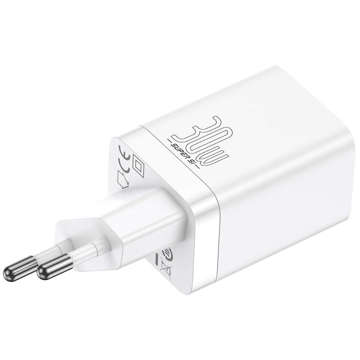 Baseus Super Si Pro Schnellladegerät USB USB-C QC 3.0 PD 30W Weißes Wandladegerät