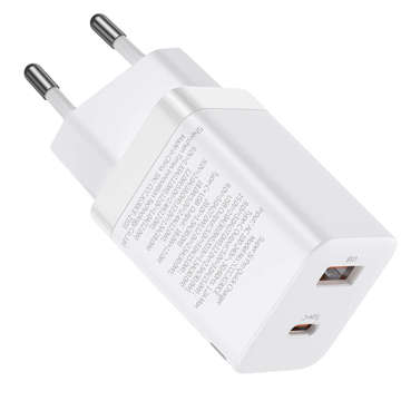 Baseus Super Si Pro Schnellladegerät USB USB-C QC 3.0 PD 30W Weißes Wandladegerät