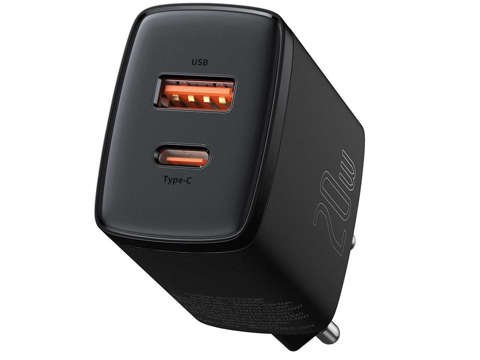 Baseus USB PD QC 3.0 20W schwarzes Wandladegerät