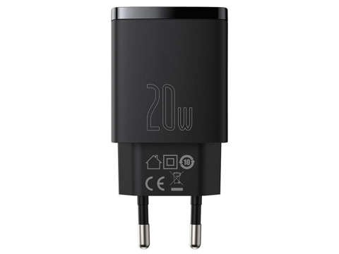 Baseus USB PD QC 3.0 20W schwarzes Wandladegerät