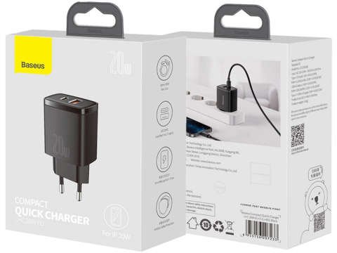 Baseus USB PD QC 3.0 20W schwarzes Wandladegerät