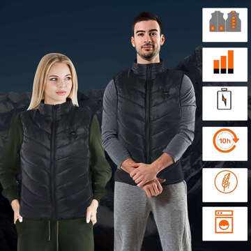 Beheizte Weste Damen Herren ärmellose Jacke USB gesteppt beheizt elektrisch Winter Unisex Größe M Schwarz