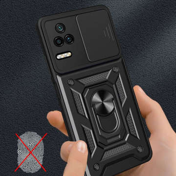 Camshield Pro Stand Cover Ring gepanzerte Hülle mit Kameraabdeckung für Xiaomi Poco F4 5G Schwarz