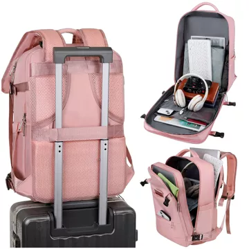 Damen-Reise-Laptop-Rucksack für Koffer, Gepäck, Flugzeug, Arbeit, Schule, 45 x 30 x 20 cm, Alogy Pink