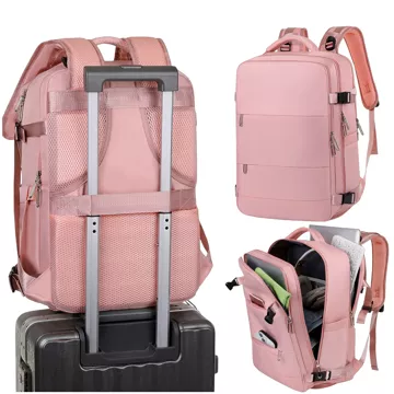 Damen-Reise-Laptop-Rucksack für Koffer, Gepäck, Flugzeug, Arbeit, Schule, 45 x 30 x 20 cm, Alogy Pink