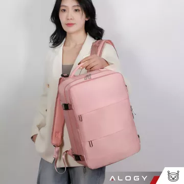 Damen-Reise-Laptop-Rucksack für Koffer, Gepäck, Flugzeug, Arbeit, Schule, 45 x 30 x 20 cm, Alogy Pink