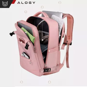 Damen-Reise-Laptop-Rucksack für Koffer, Gepäck, Flugzeug, Arbeit, Schule, 45 x 30 x 20 cm, Alogy Pink