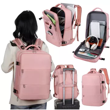 Damen-Reise-Laptop-Rucksack für Koffer, Gepäck, Flugzeug, Arbeit, Schule, 45 x 30 x 20 cm, Alogy Pink