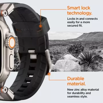 Das Spigen Durapro Armor-Armband für die Apple Watch 4 / 5 / 6 / 7 / 8 / 9 / Se / Ultra 1 / 2 (42 / 44 / 45 / 49 mm) ist eine Kombination aus modernen Materialien, die Haltbarkeit und Stil vereinen und so ein Unikat schaffen Zubehör für Ihre Smartwatch.