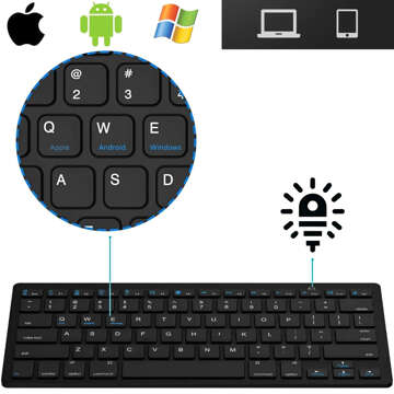 Drahtlose Bluetooth BT 3.0-Tastatur, universell für iPad iMac iOS Android Windows Slim Schwarz