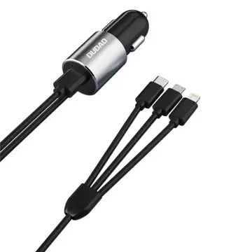 Dudao 3in1 USB Autoladegerät 3,4 A eingebautes Lightning / USB Type C / Micro USB Kabel schwarz (R5ProN schwarz)