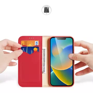 Dux Ducis Hivo Leather Flip Cover Echtes Leder Wallet für Karten und Dokumente iPhone 14 Plus Rot