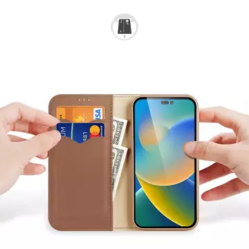 Dux Ducis Hivo Leather Flip Cover Echtes Leder Wallet für Karten und Dokumente iPhone 14 Pro Braun