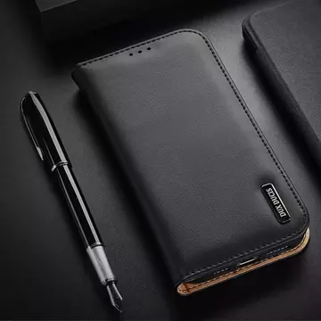 Dux Ducis Hivo Leather Flip Cover Echtes Leder Wallet für Karten und Dokumente iPhone 14 Pro Max Schwarz