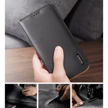 Dux Ducis Hivo Leather Flip Cover Echtes Leder Wallet für Karten und Dokumente iPhone 14 Pro Max Schwarz