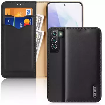 Dux Ducis Hivo Leather Flip Cover Echtleder Geldbörse für Karten und Dokumente Samsung Galaxy S22 (S22 Plus) schwarz