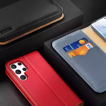 Dux Ducis Hivo Leather Flip Cover Echtleder Geldbörse für Karten und Dokumente Samsung Galaxy S22 Ultra Blau