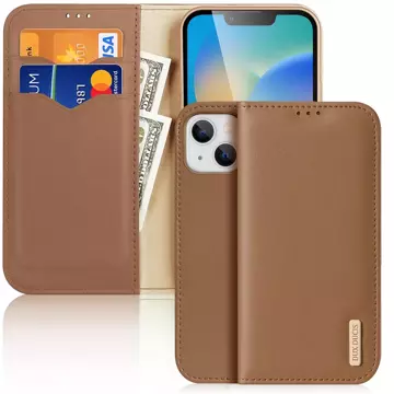 Dux Ducis Hivo Leather Flip Cover Echtleder Geldbörse für Karten und Dokumente iPhone 14 Braun