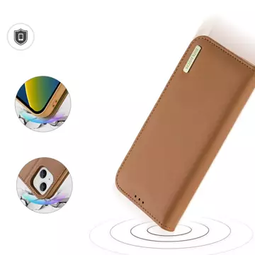 Dux Ducis Hivo Leather Flip Cover Echtleder Geldbörse für Karten und Dokumente iPhone 14 Braun