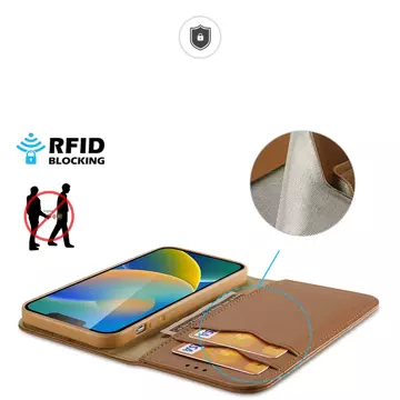 Dux Ducis Hivo Leather Flip Cover Echtleder Geldbörse für Karten und Dokumente iPhone 14 Braun