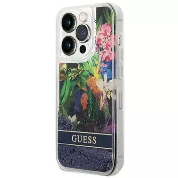 Etui Guess GUHCP14LLFLSB für Apple iPhone 14 Pro 6,1" niebieski/blue Hardcase Flower Liquid Glitter