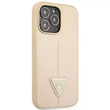 Etui Guess GUHCP14XPSATLE für Apple iPhone 14 Pro Max 6,7" beżowy/beige Hardcase SaffianoTriangle Logo