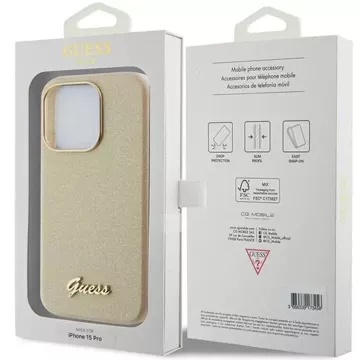 Etui Guess GUHCP15LPGMCSD für iPhone 15 Pro 6,1" złoty/light gold hardcase Glitter Glossy Script