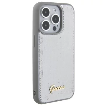 Etui Guess GUHCP15LPSFDGSS für iPhone 15 Pro 6,1" Silber/Silber Hardcase Pailletten Script Metal