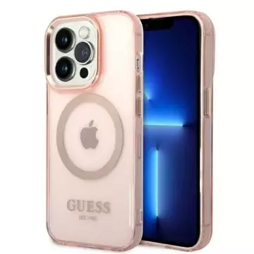 Etui Guess GUHMP14LHTCMP für Apple iPhone 14 Pro 6,1" różowy/pink Hard Case Gold Outline Translucent MagSafe