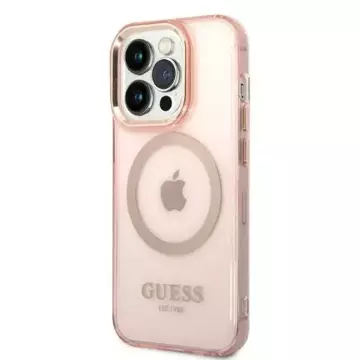 Etui Guess GUHMP14LHTCMP für Apple iPhone 14 Pro 6,1" różowy/pink Hard Case Gold Outline Translucent MagSafe