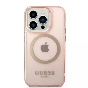 Etui Guess GUHMP14LHTCMP für Apple iPhone 14 Pro 6,1" różowy/pink Hard Case Gold Outline Translucent MagSafe