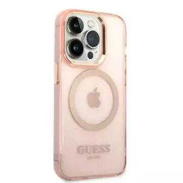 Etui Guess GUHMP14LHTCMP für Apple iPhone 14 Pro 6,1" różowy/pink Hard Case Gold Outline Translucent MagSafe