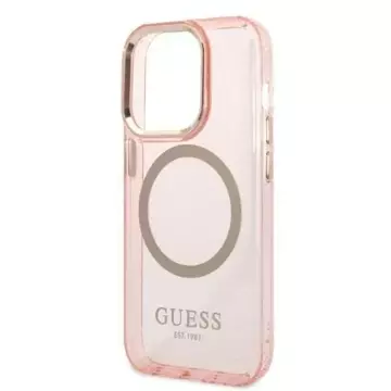 Etui Guess GUHMP14LHTCMP für Apple iPhone 14 Pro 6,1" różowy/pink Hard Case Gold Outline Translucent MagSafe