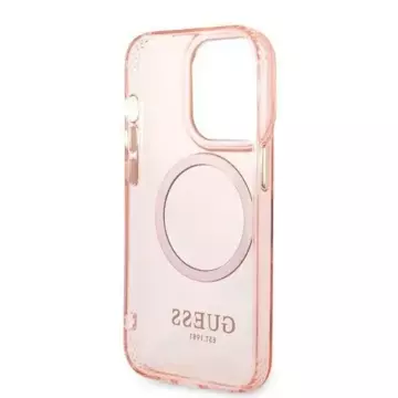 Etui Guess GUHMP14LHTCMP für Apple iPhone 14 Pro 6,1" różowy/pink Hard Case Gold Outline Translucent MagSafe