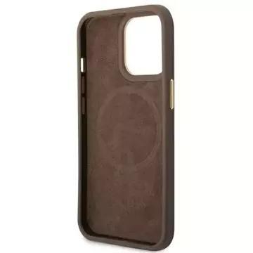 Etui Guess GUHMP14LU4GPRW für Apple iPhone 14 Pro 6,1" brązowy/brown Hard Case 4G Logo Plate MagSafe