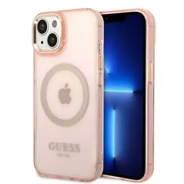 Etui Guess GUHMP14MHTCMP für Apple iPhone 14 Plus 6,7" różowy/pink Hard Case Gold Outline Translucent MagSafe