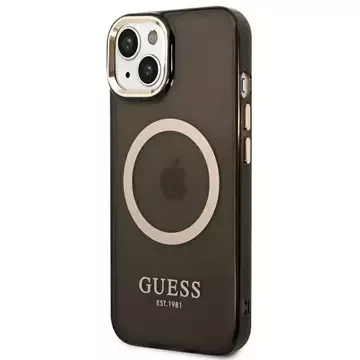 Etui Guess GUHMP14SHTCMK für Apple iPhone 14 6,1" Czarny/Black Hard Case Gold Outline Translucent MagSafe