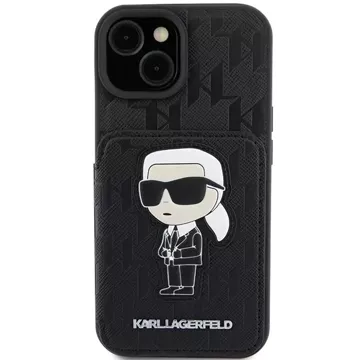 Etui Karl Lagerfeld KLHCP15SSAKKNSCK für iPhone 15 6,1" czarny/black hardcase Saffiano Cardslots und Stand Monogram Ikonik Patch