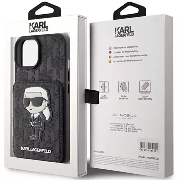 Etui Karl Lagerfeld KLHCP15SSAKKNSCK für iPhone 15 6,1" czarny/black hardcase Saffiano Cardslots und Stand Monogram Ikonik Patch