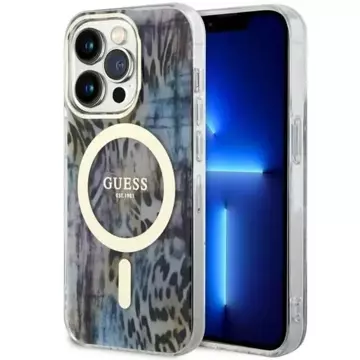 Etui na telefon Guess GUHMP14XHLEOPWB für Apple iPhone 14 Pro Max 6,7" niebieski/blue hardcase Leopard MagSafe