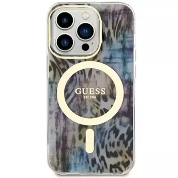 Etui na telefon Guess GUHMP14XHLEOPWB für Apple iPhone 14 Pro Max 6,7" niebieski/blue hardcase Leopard MagSafe